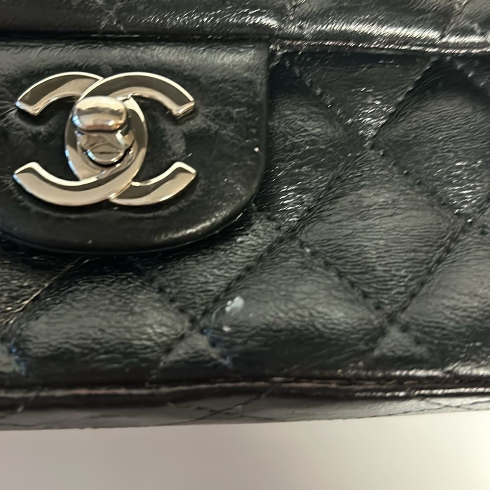 AUTHENTIC CHANEL CLASSIC BLACK LAMBSKIN SINGLE SILVER CHAIN FLAP BAG - Picture 9 of 13